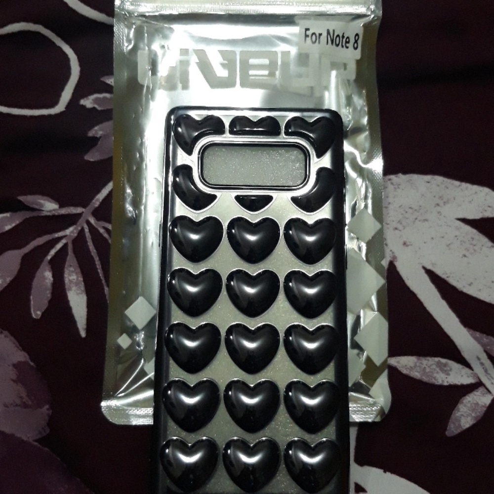 Samsung Note 8 metallic black hearts case cover